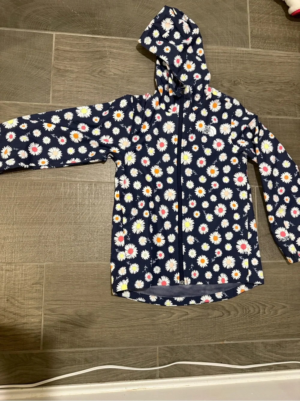 The North Face Girls' Navy Daisy Print Hooded Rain Jacket